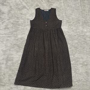 VTG FADS Dress Womens L Black Brown Jumper Corduroy Button Geometric Midi